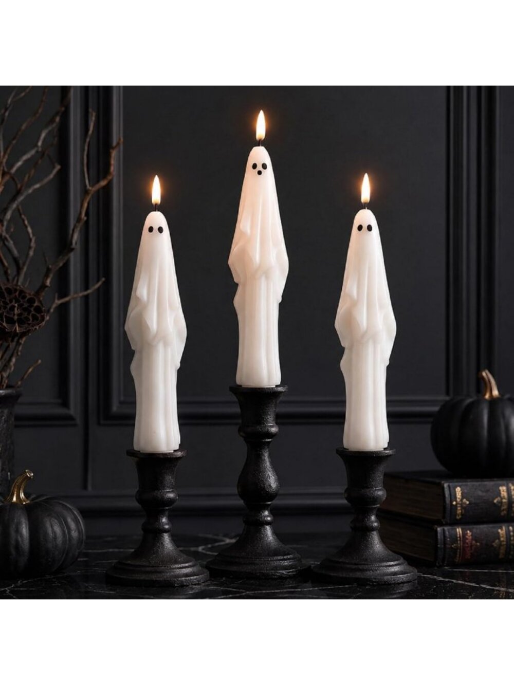 Set of 3 Flameless Halloween Ghost Candles with Remote & Timer - 9.84 Inch